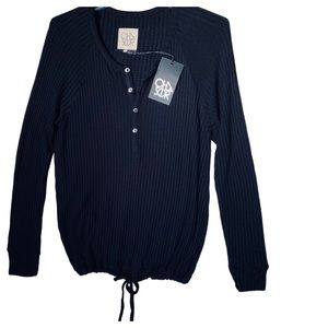 CHASER - LONG SLEEVE 1/4 BUTTON HENLEY DRAWSTRING WAIST TEE - M - NWT